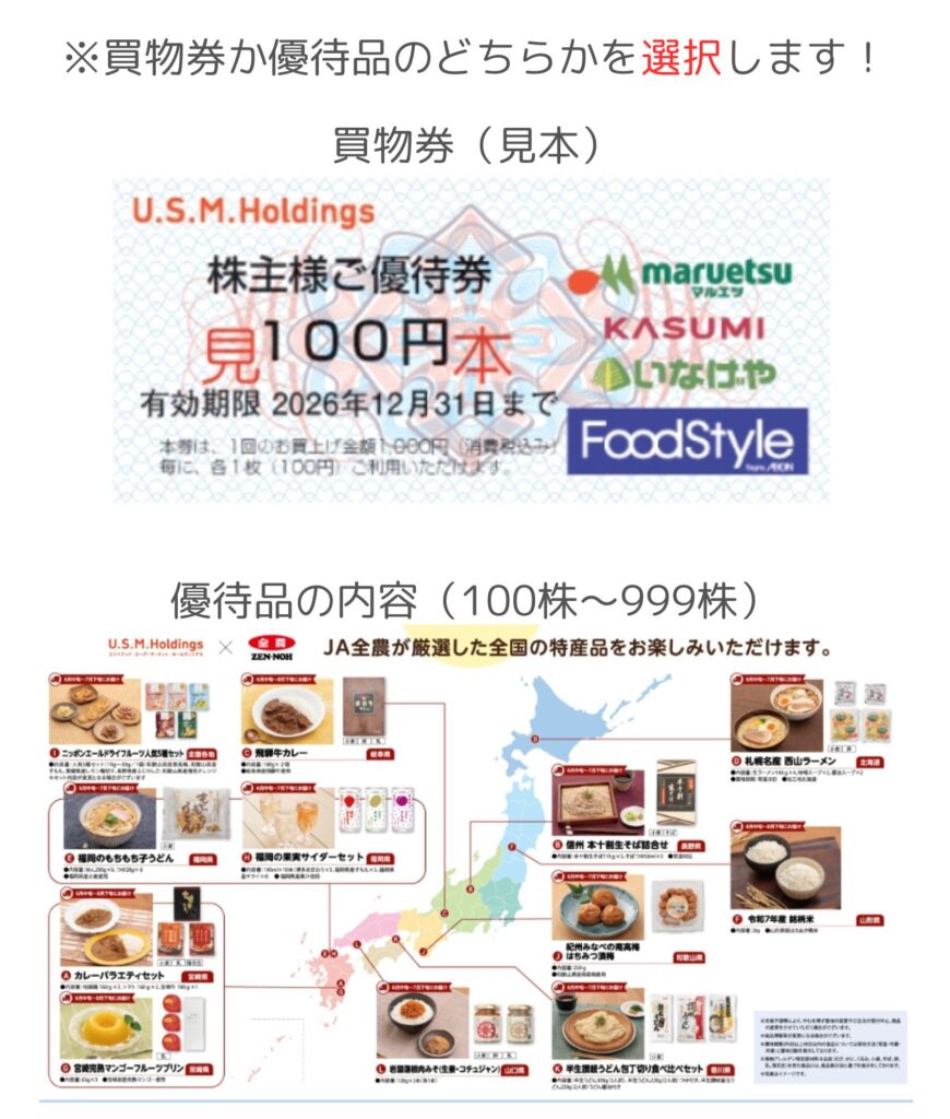 ユナイテッド・スーパーマーケット・ホールディングス株式会社の優待券と優待品の内容