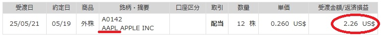 アップル2025年5月配当金明細書