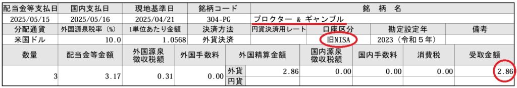 P&Gの2025年5月配当金明細書