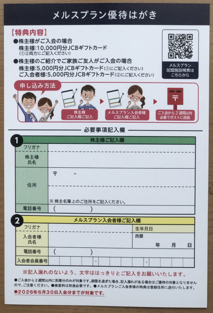 メルスプラン優待はがき